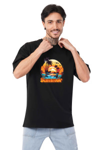 Men's Cotton Terry Oversize Round Neck Graphic T-Shirt