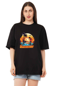 Women's 220 GSM Cotton Oversize Round Neck Graphic T-Shirt