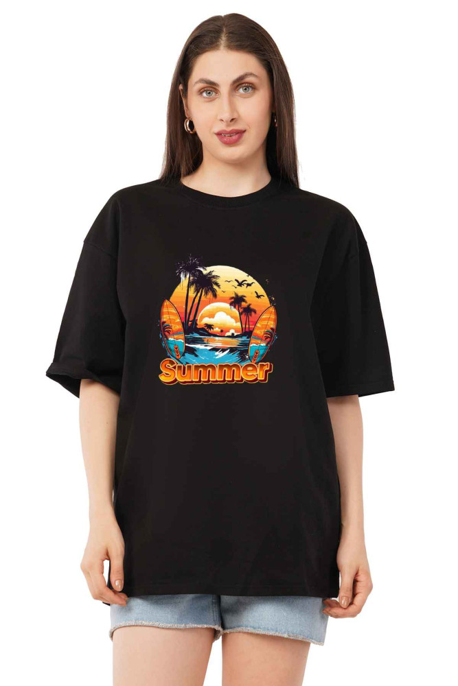 Women's 220 GSM Cotton Oversize Round Neck Graphic T-Shirt