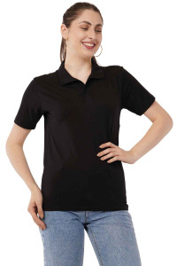Women's Cotton Lycra Polo Neck Regular Size Solid T-Shirt