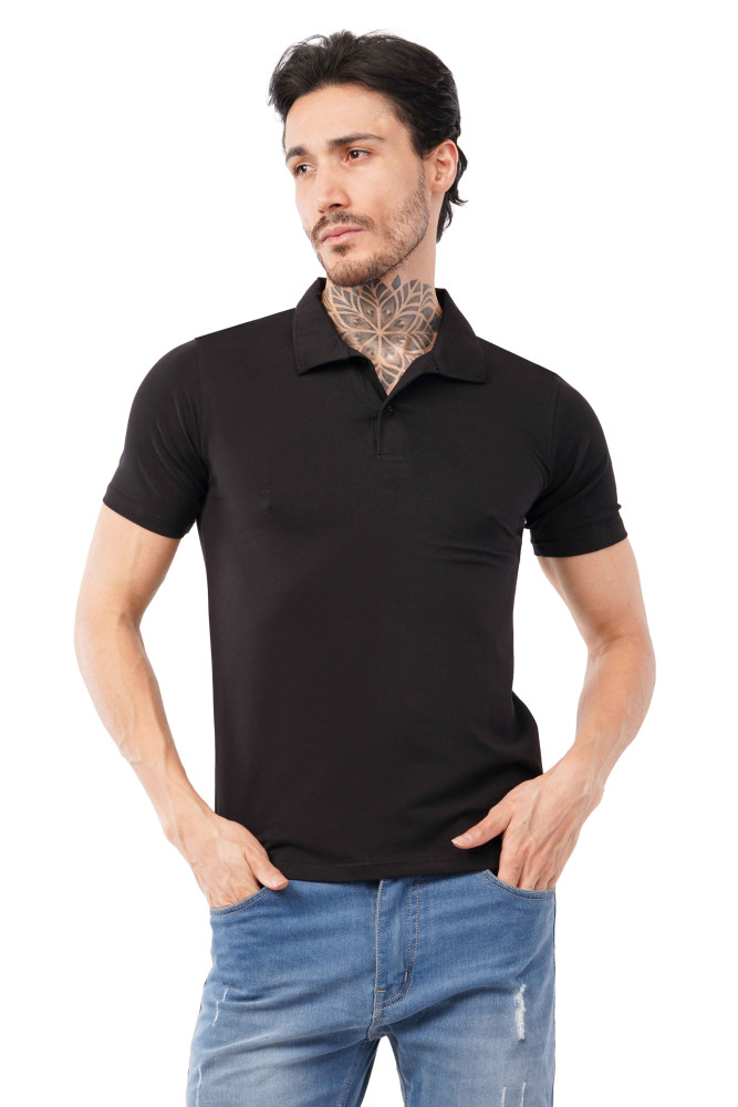 Men's Cotton Lycra Polo Neck Regular Size Solid T-Shirt